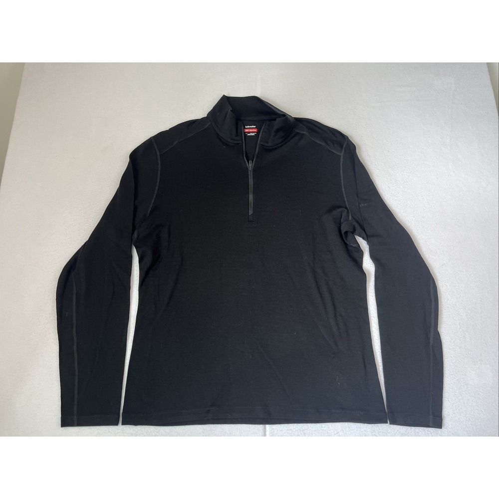Icebreaker 260 Large Long Sleeve Half Zip Merino Wool Base Layer Black Thermal